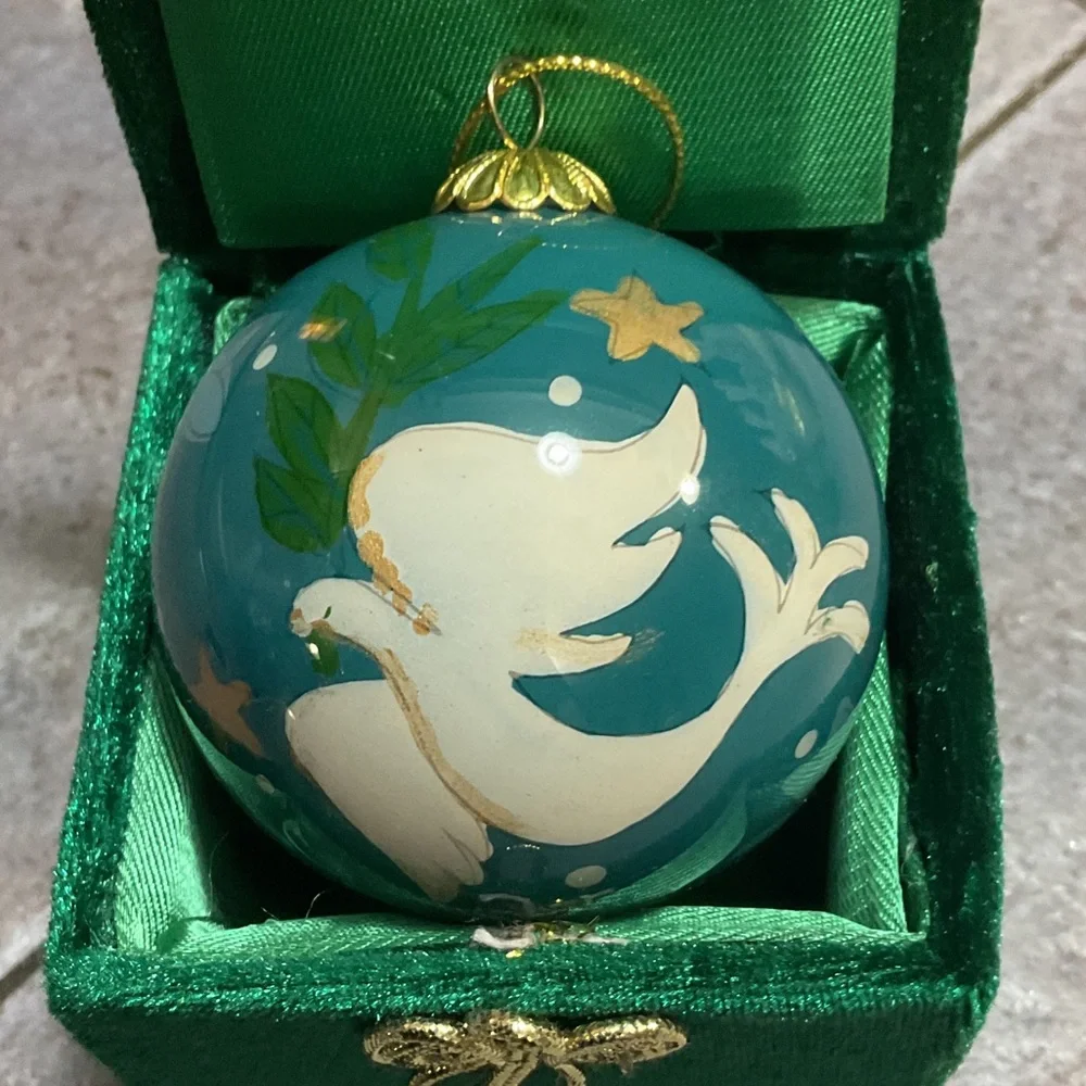 Green Holiday Ornament with Peace Design